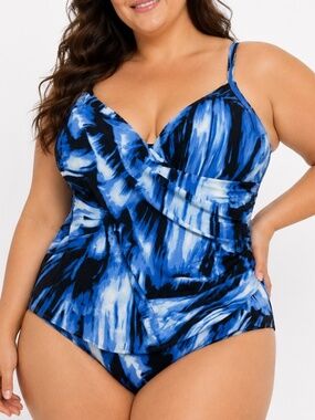Fantasizer Bathing Suit Womens Size 16 Blue Floral Swimwear Beach Vacation Summe